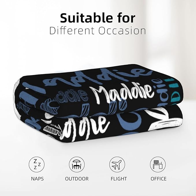 Dr.TOUGH Personalized Blankets with Name Customized Baby Blankets for Girls Boys Adults Monogrammed Blankets and Throws Christmas Birthday Mothers Fathers Valentines Day Gift (Black-Blue,60''×80'')