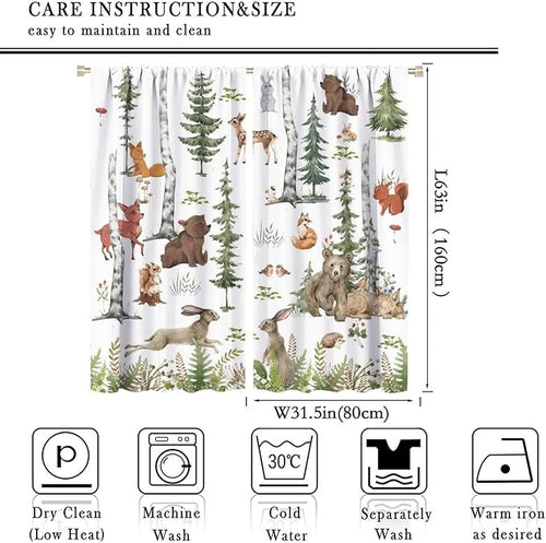 Animal Kids Curtains, Woodland Squirrel Rabbit Bear Animal Friends Forest Curtains for Boys and Girls Bedroom Living Room Kitchen 63x63in