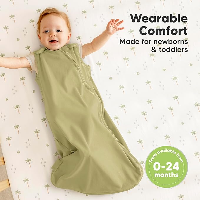 2-Pack Organic Baby Sleep Sacks, 100% Cotton - Soft & Breathable 0.5TOG Baby Wearable Blanket, Toddler Sleeping Sack 6-18 months, Easy to Wear Transitional Swaddles for Newborns, Infants (Avocado, M)
