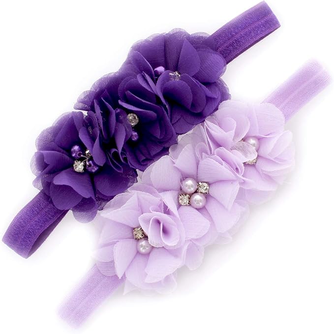My Lello Flower Headbands Baby - Girls - Toddler Fabric Beaded Stretchy Elastic Pair