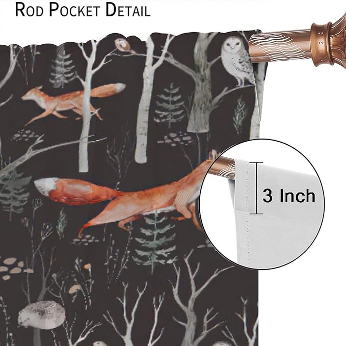 Rustic Forest Curtain, Woodland Country Hunting Animal Deer Fox Wildlife Bear Farmhouse Lodge Cabin Blackout Rod Pocket Windows Door Curtain for Bedroom Living Room Home Decor 72x63in