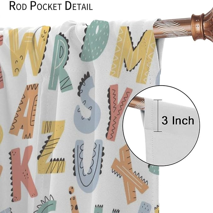 Kids Alphabet Letter Curtains Cute Funny Education Printed Curtain with Rod Pocket for Bedroom Living Room Home Decor Drapes Window Treatments 2 Panels Set 63" W X 63" L