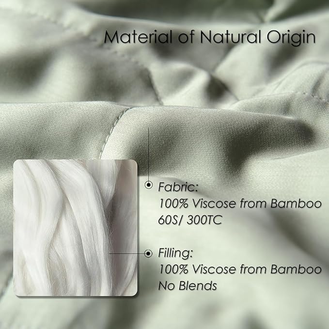 EP Mode Lightweight Quilt Blanket for Summer, Viscose from Bamboo Fabric & Filling, Natural, Breathable & Machine Washable- Sage Green, King