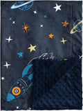david's kids Micro Fleece Minky Baby Blanket for Boys with Double Layer and Soothing Raised Dots, Breathable and Soft Lightweight Receiving Blanket for Newborns, 30x40 Inches, Space