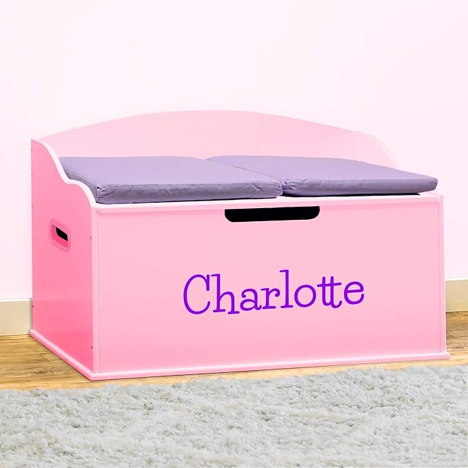 DIBSIES Personalized Creative Wonders Toy Box, Signature Series for Girls, 30 x 19.25 x 18 inches, Soft-Close Lid (Pink)
