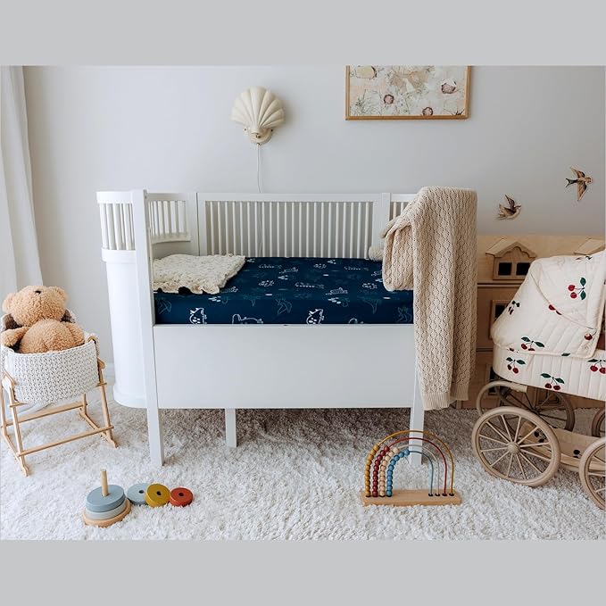 Dreamology Cotton Crib Sheets,2-Pack,Standard Crib Sheets Boys,Girls,100% Cotton Crib sheets,Baby Crib sheet,Cotton Crib Sheet Fitted and Toddler Bed Sheets,52x28 Crib Mattress Sheet | Dino,Denim Blue