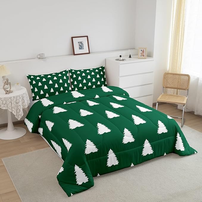 Feelyou Christmas Trees Bedding Set for Kids Boys Girls Full Size Xmas Comforter Set Ultra Soft Winter Xmas Comforter Holiday Decor Duvet Quilt Bedroom Decor Christmas Ornaments Quilt