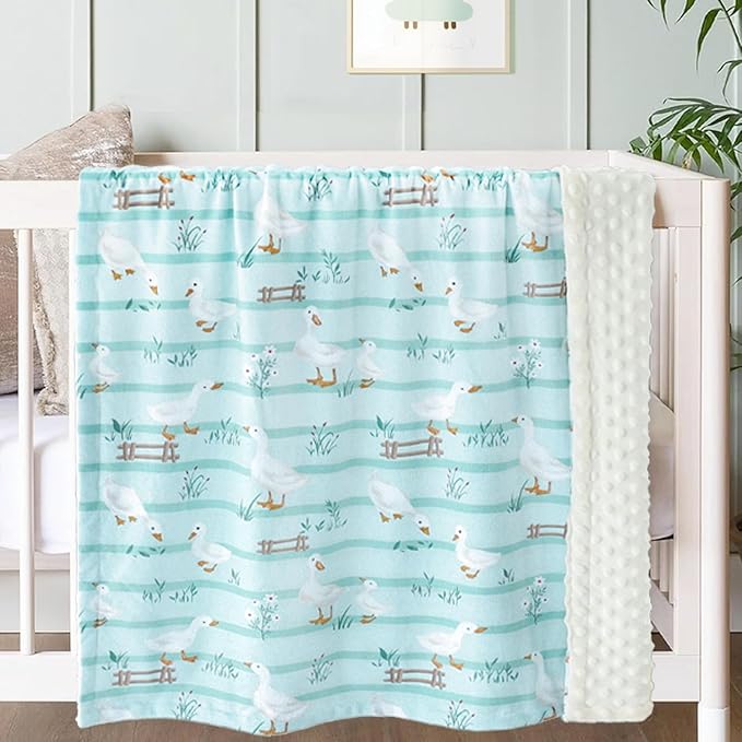 BORITAR Super Soft Baby Blanket for Boys Minky Fabric Bed Blanket with Double Layer Dotted Backing, Cute Farm Animal Design for Infant Toddler Newborn 30 x 40 Inch