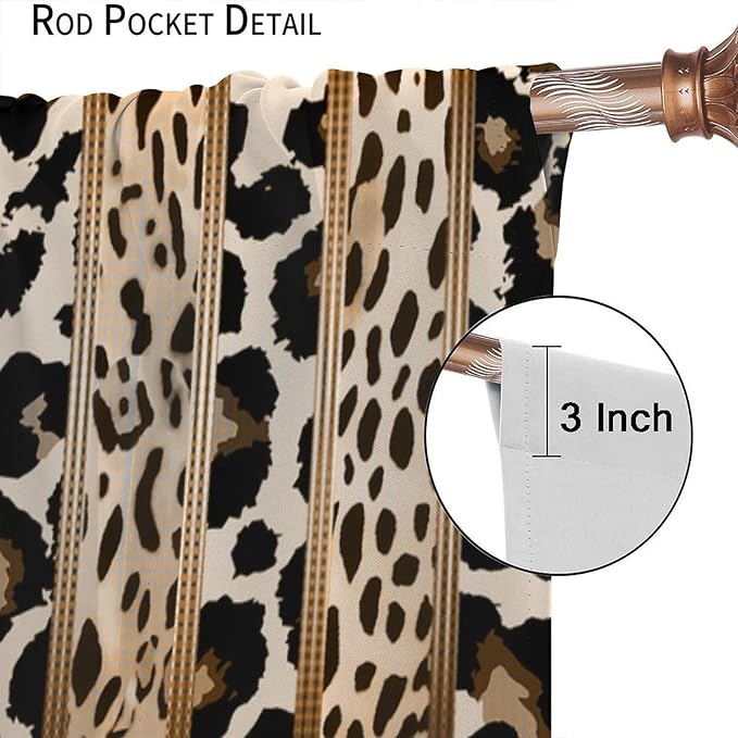 Leopard Curtains, Cheetah Wild Animal Geometric Stripe Wildlife Theme Window Drapes for Bedroom Living Room 52" W X 84" L