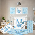 Personalized Crib Bedding Set, 5 Pcs Custom Nursery Bedding Sets with Name, Infant Bedding Set for Baby Boys Girls, Blue Dolphin Double Layer Baby Crib Set, Babies Toddlers Kids Customized Gift