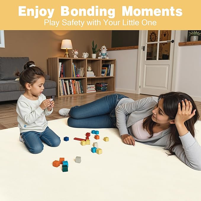 Padded 71" ×59" Large Baby Play Mat for Floor, 1.2" Thick Memory Foam Playmat with Soft Vegan Leather Cover, Cushioned Play Mat for 71" x59" Playpens, Beige