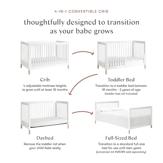 Babyletto Gelato 4-in-1 Convertible Crib with Toddler Bed Conversion in White and Washed Natural, Greenguard Gold Certified