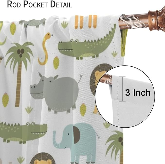 Nursery Safari Animals Window Curtains,Cartoon Woodland Jungle Forest Lion Elephant Giraffe Printed Pattern Blackout Drapes for Living Room Baby Boy Kids Bedroom 55x63in