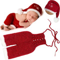 M&G House Christmas Newborn Photography Props Crochet Santa Claus Red Romper Hat Baby Photo Outfits Handmade Knitted Newborn Costume Photoshoot Props Christmas Gift