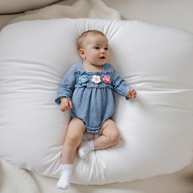 Gaono Newborn Baby Girl Smocked Bubble Romper Cute Boho Summer Clothes Ruffle Sleeveless Crochet Flower Vintage Bodysuit
