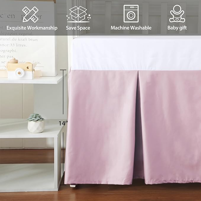 Crib Skirt Dust Ruffle, 100% Egyptian Cotton 400 Thread Count Soft Breathable Crib Bedding Skirt for Baby, Boys and Girls, 52"X28" with 14" Crib Bed Skirt Fading Resistant (Pink Solid)