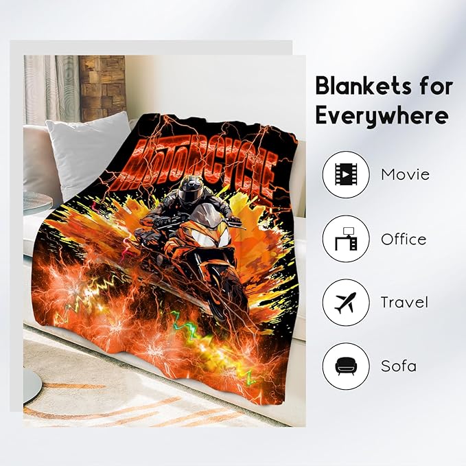 Blanket for Boys Motorcycle Blankets Gifts for Car Lovers, 40"x50" Warm Cozy Flannel Throw for Couch Sofa