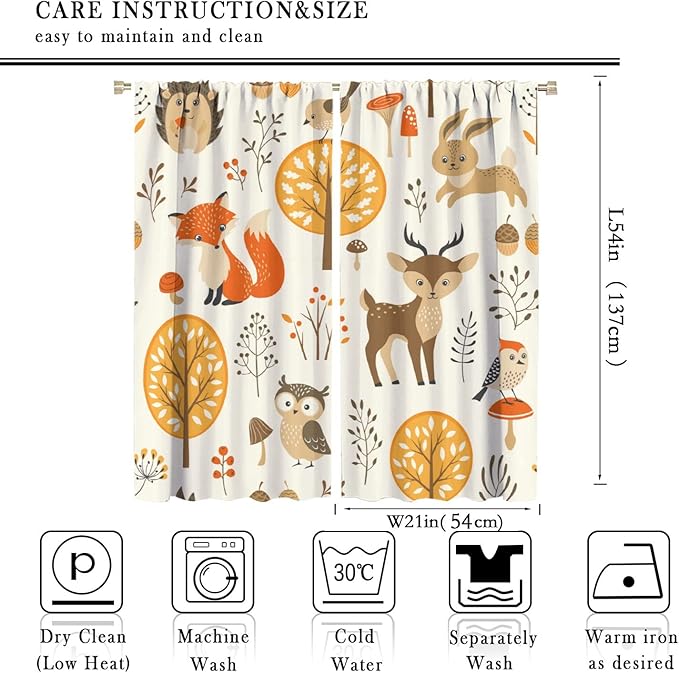Kids Forest Animal Curtains,Baby Bedroom Window Treatments, Cartoon Watercolor Forest Animal Lion Boys Girls Children Bedroom Drapes 42x54 Inch