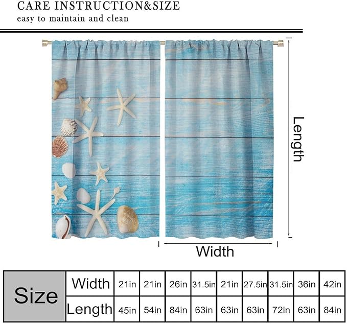Beach Shell Curtains Shell Starfish Modern Style White Print Curtains for Living Room Bedroom Boys Girls Bedroom Decorative Privacy Curtains 42x45 Inch