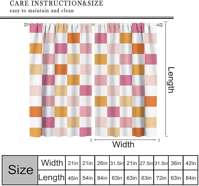 Pink Checkered Curtains,70s Vintage Twisted Checkered Window Drapes Colorful Groovy Trendy Wavy Hippie Grid Print Window Treatments for Kids Girls Bedroom Living Room 72" W X 63" L