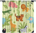 Cartoon Animals Blackout Curtains Colorful Cute Forest Safari Animals Green Kids Bedroom Nursery Living Room Decor Rod Pocket 2 Panels 52x84in