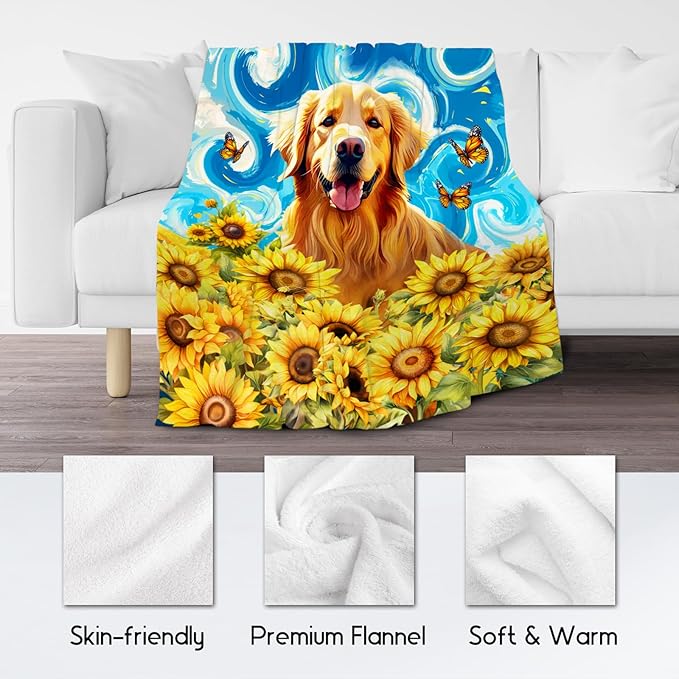 Golden Retriever Blankets for Boys/Girls - Dog Blanket for Dog Lovers - Soft Cozy Lightweight Sunflower Throws Gifts - 40"x50"
