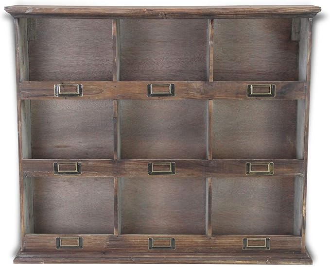 Contemporary Home Living 26.75" Brown Vintage Distressed Wooden Wall with 9ct Cubbies