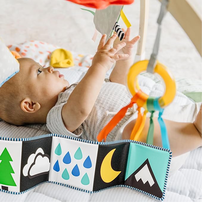 Move2Play, Montessori Inspired Wooden Kick & Play Baby Gym | Musical Piano | Thick + Soft Floor Mat | Tummy Time Activity Center | Play Mat for Newborns & Infants | Toys for Ages 0-6+ Months