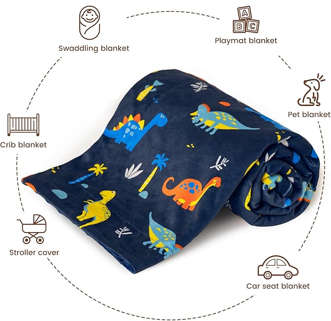 david's kids Micro Fleece Minky Baby Blanket for Boys with Double Layer and Soothing Raised Dots, Breathable and Soft Lightweight Receiving Blanket for Newborns, 30x40 Inches, Dinosaur