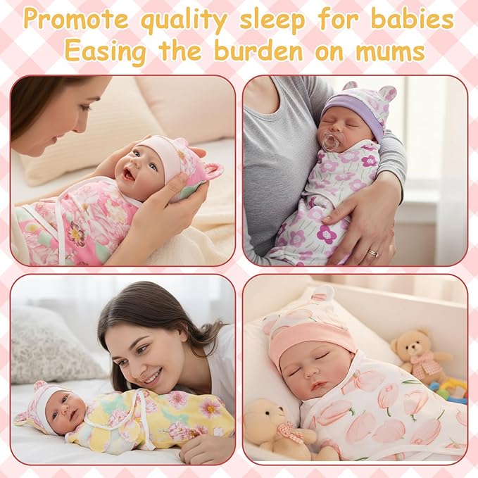 Ramede 6 Pack Preemie Swaddle Blanket with Hats Sleep Swaddle for Baby Boy Girl Preemie Newborn Sacks Soft Cotton Wearable (Flower,Colorful)