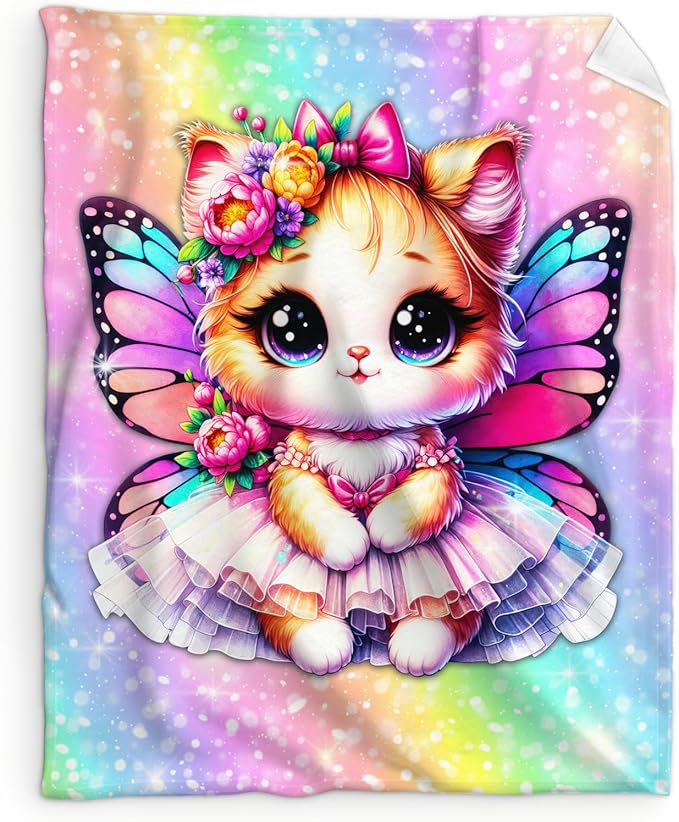 Cat Blanket for Girls, Throw Gift for Toddler Kids Daughter Cat Lovers 40x50 Inches Soft Warm Lightweight Throw Blankets for Sofa Couch Bed Trip