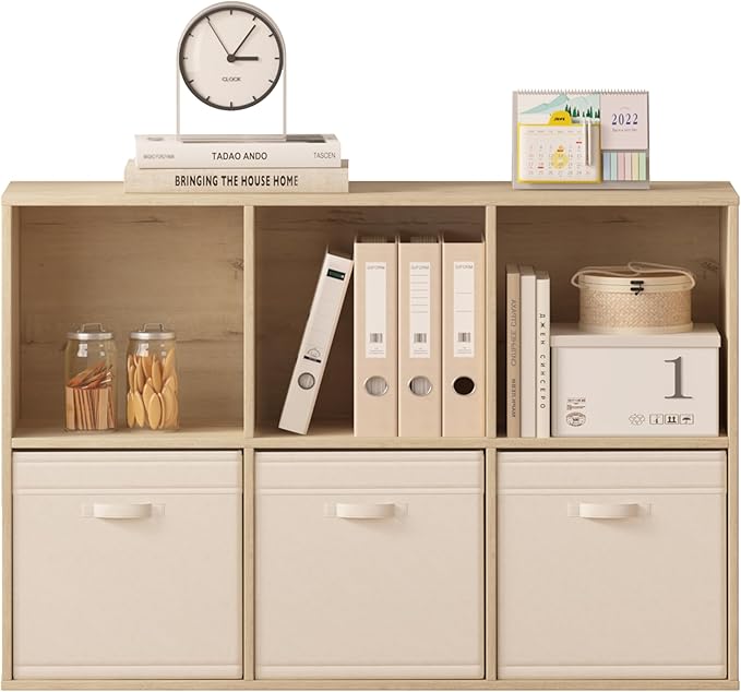 Wooden 6-Cube Storage Organizer with Closed Back Panel, 11.34" Cube Shelf Opening, Bookshelf, Display Shelf for Living Room, Bedroom, Home Office, 35.98" L x 9.45" W x 24.09" H, White Oak
