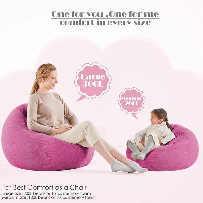 Nobildonna 3 ft Bean Bag Chair Cover (No Filler) 35"×43" Large Stuffed Animal Storage Bean Bag Washable Big Beanbag Chair Cover Premium Corduroy Bean Bag Cover for Adults,Kids,Rose Red 300L