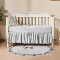 TILLYOU Baby Crib Skirt Girls Boys, Ruffled Bed Skirt with Pompoms, 28”x 52”, 14'' Drop, Gray