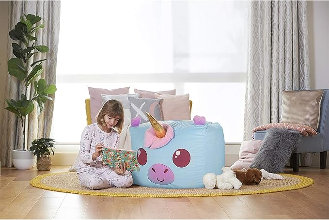 Aubliss Unicorn Stuffed Animal Storage Bean Bag Chair for Kids, Velvet Extra Soft Beanbag Chairs Cover, X-Large Stuffable Zipper Bean Bag for Organizing Plush Toys Girls Bedroom Decor, Blue