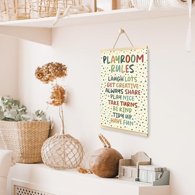 CGBHW Playroom Rules Poster Hanger Frame 12x16 for Kids, Educational Motivational Affirmations Posters Wall Art Hanging Decor for Classroom Nursery Play room Preschool, Kids Room Wall Decor