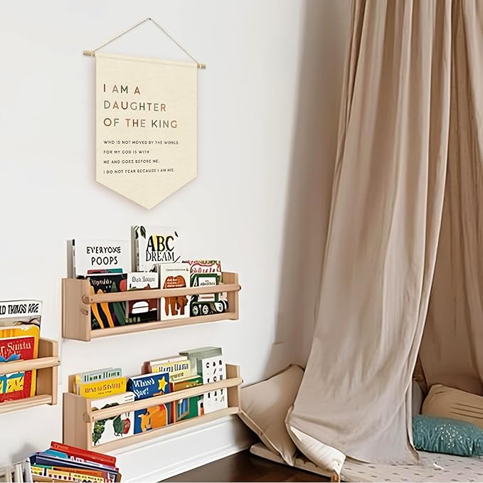 Girl Nursery Decor, I am a Daughter of the King Girl Nursery Banner, Christian Religious Bible Verse Wall Hanging Pennant Flag for Girls Bedroom Playroom
