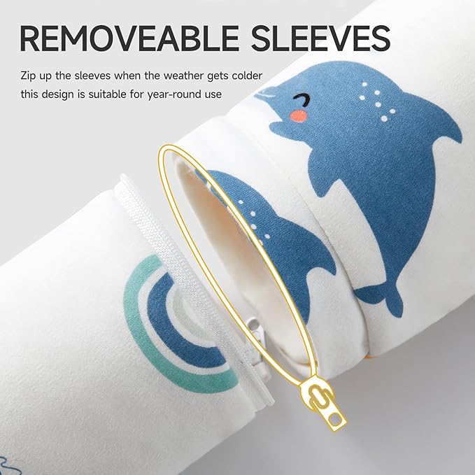 Baby Sleep Sack with Removable Sleeves, Breathable Wearable Blanket for Newborn & Toddler 6-36 Months, Cute Print