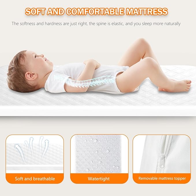 3 in 1 Baby Bassinet,Bedside/Rocking Bassinet for Baby,Bedside Crib with Lockable Wheels,Waterproof Mattress,Adjustable 6 Heights,Portable Bassinets Bedside Sleeper for Newborn Infant
