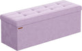 SONGMICS Mazie Collection - Storage Ottoman Bench, Foldable Foot Rest, 15 x 43 x 15 Inches, End of Bed Bench, Storage Chest, Load 660 lb, Living Room, Bedroom, Entryway, Light Lilac ULSF277P01
