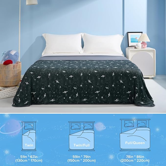 LUXEAR Cooling Glow in The Dark Star Cosmic Blanket for Boys Girls - Gift Throw Keep Child/Adults Cool All Night - Soft Breathable Summer Blanket for Bed Sofa -79x86in