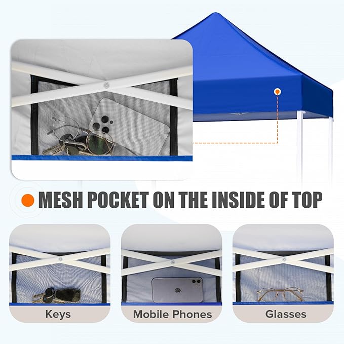 EAGLE PEAK 5x5 Pop Up Canopy Tent Instant Outdoor Canopy Easy Set-up Straight Leg Folding Shelter, Blue