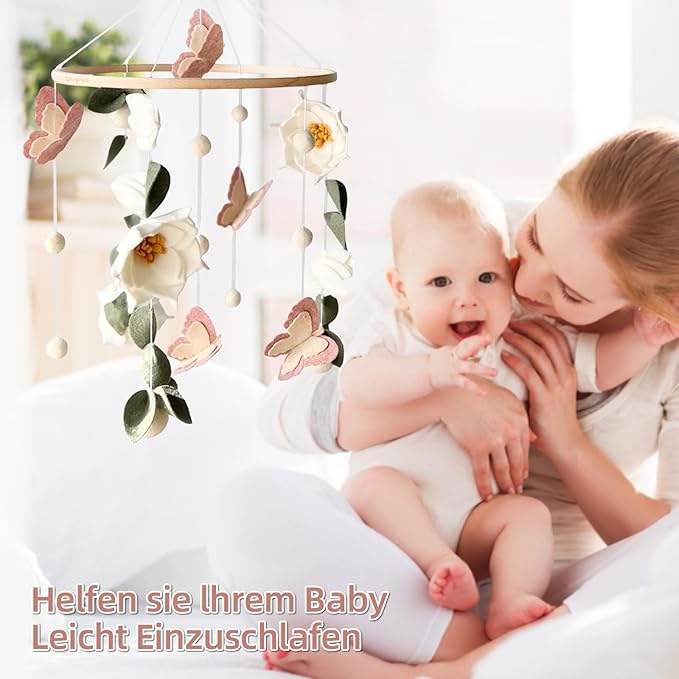 Floral Baby Mobile Nursery Decor Felt Flowers Butterflies Baby Mobile for Crib Boys Girls Boho Style Neutral Baby Gift Hanging for Nursery Decor Accessories