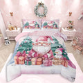 Feelyou Pink Christmas Comforter Set All Season Santa Claus Bedding Set with 2 Pillow Cases Cute Snowflake Kids King Bedclothes Merry Christmas Tree and Snowman Decor Duvet Quilt Soft