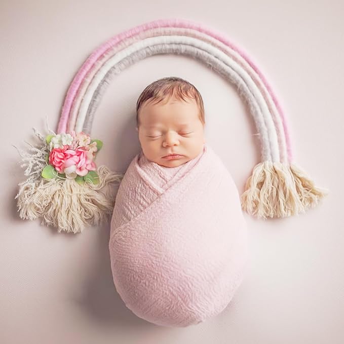 Newborn Photography Props Macrame Rainbow Decor Handmade Rainbows Newborn Photo Prop Rainbow Baby Photoshoot Props Bedroom Wall Decor Playroom Nursery Photo Props Accessories (Pink)