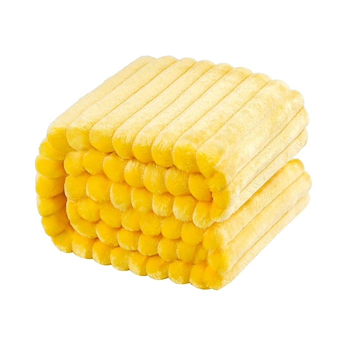 NTBAY Flannel Fuzzy Toddler Blanket, Fluffy Warm and Lightweight Reversible Stripes Design Baby Plush Blanket, 30 x 40 Inches, Yellow