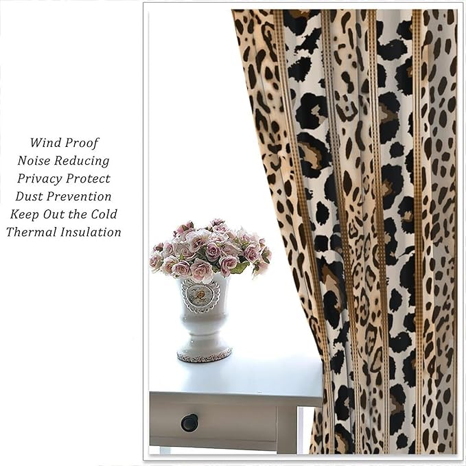 Leopard Curtains, Cheetah Wild Animal Geometric Stripe Wildlife Theme Window Drapes for Bedroom Living Room 52" W X 84" L