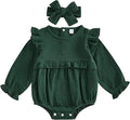 Newborn Infant Baby Girl Clothes Cotton Linen Long Sleeve Smocked Bubble Romper Ruffle Bodysuit Jumpsuit Fall Outfit