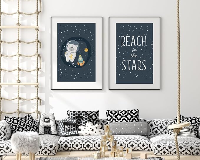 VUVUKU Space Nursery Wall Art Themed Decor Baby Kids Room Prints