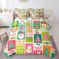 Feelyou Christmas Bed Set Snowman Christmas Tree Print Kawaii Comforter Set with Sheets Xmas Santa Claus Bed in a Bag for Kids Girls New Year Theme Bedding Set Bedroom Collection Queen Size